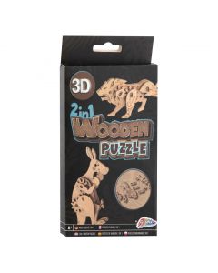 Grafix - 2-in-1 Wooden Construction Kit 3D Puzzle - Kangaroo and Lion 400077